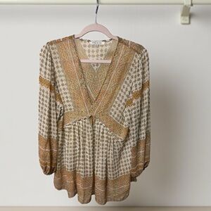 Rose & Olive Multi Colored and Gold Patterned Sheer Top Size Med